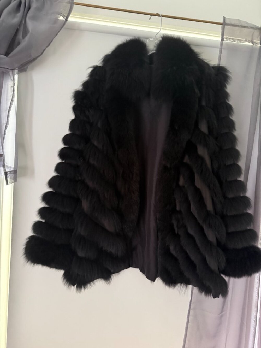 George Simonton Couture XL Genuine Blue Fox Fur 100% Silk Coat Black
